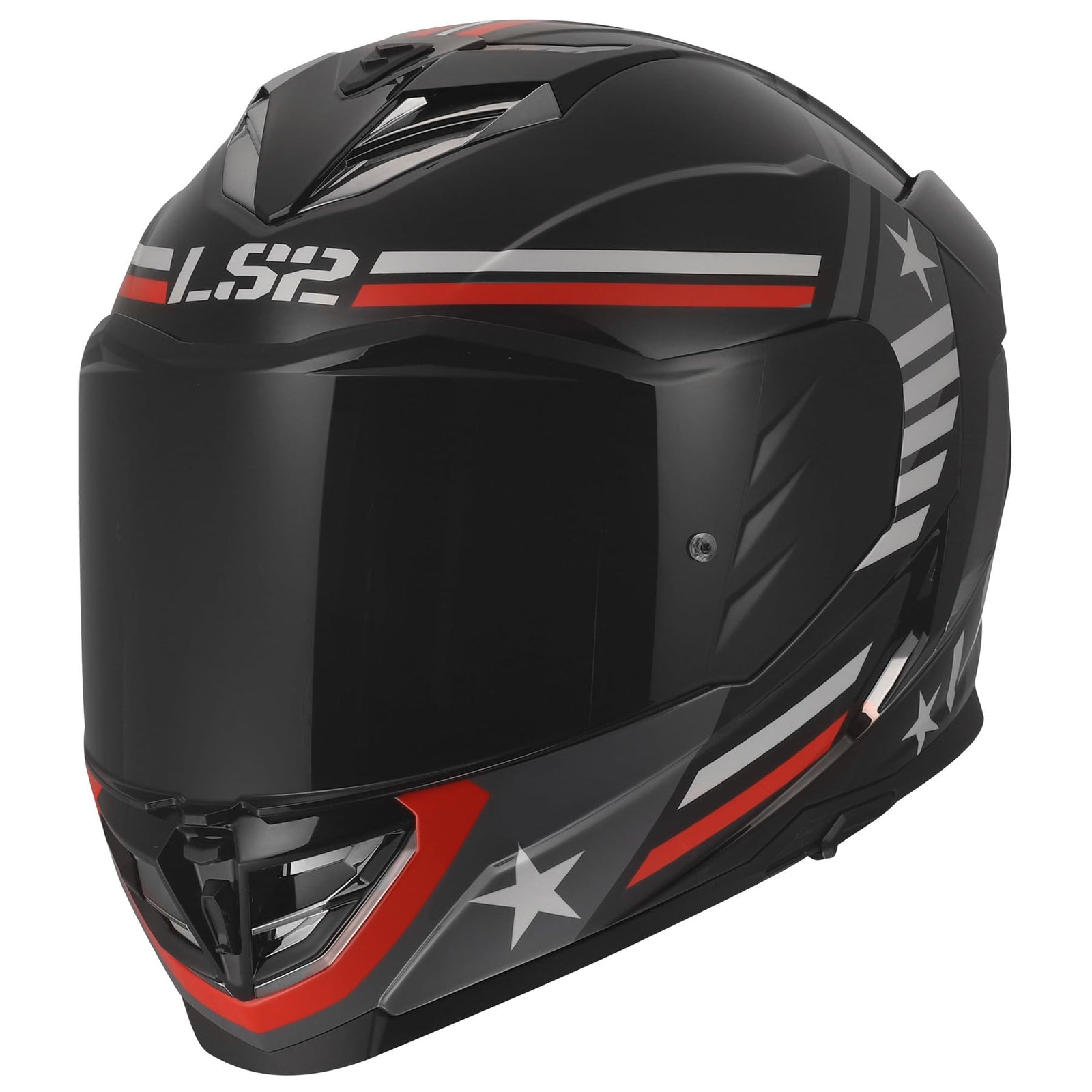 LS2 Assault III full face motorcycle helmet gloss zone black gray red with SunShield