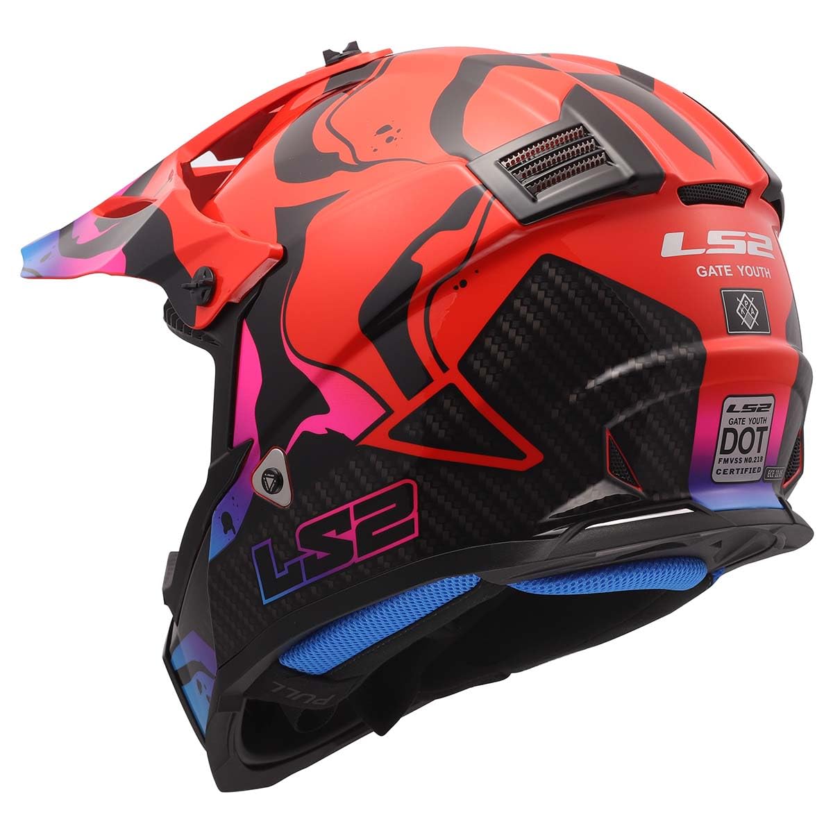 LS2 Gate Youth motocross helmet gloss wash red blue purple