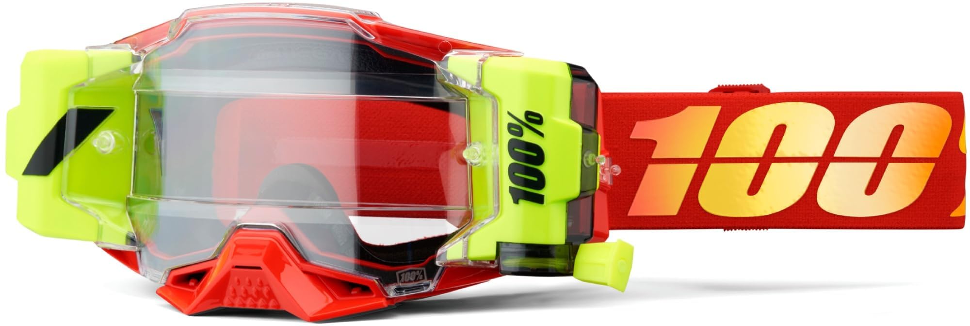 100% Armega Forecast Goggles in red with a clear lens.