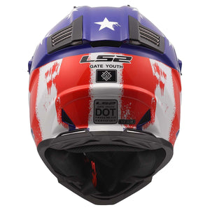 LS2 Gate Youth Full Face MX Motorcycle Helmet Gloss Battle Scar Red / White / Blue