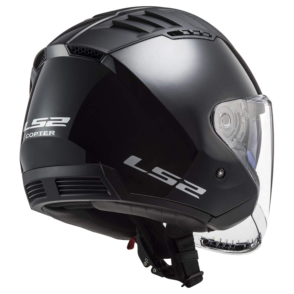 LS2 Copter street motorcycle helmet gloss black with drop down sun shield