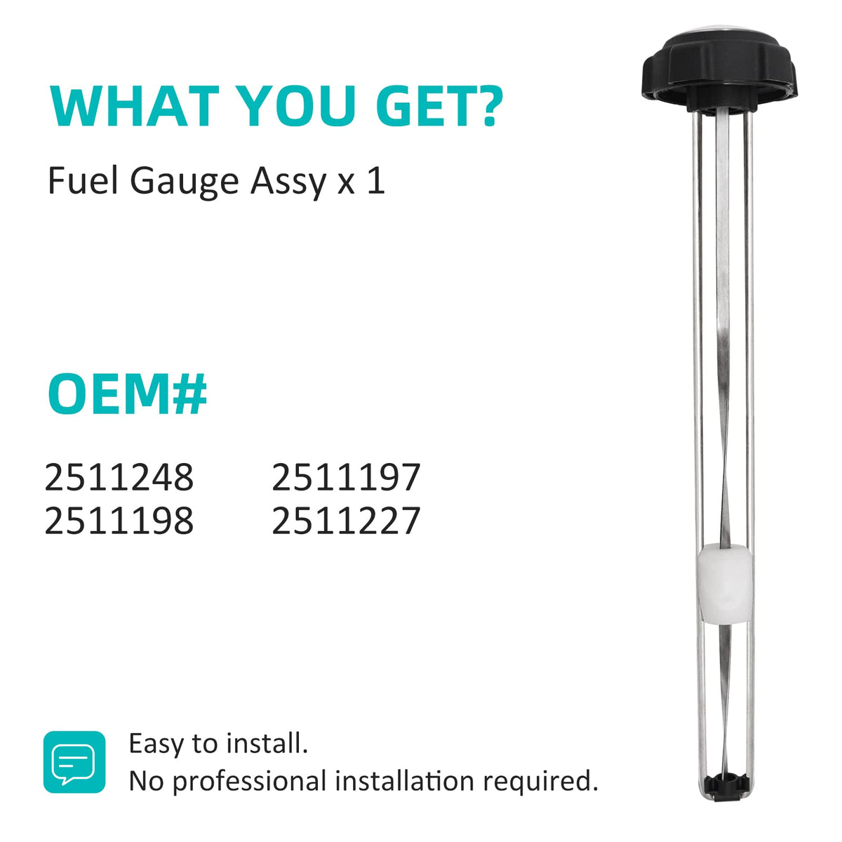 Black fuel gauge gas cap with 13.5-inch rod for Polaris RMK, SKS, XLT, Trail, Storm models