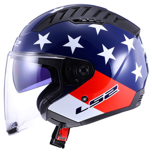 LS2 Copter Open Face Motorcycle Helmet American Red White Blue