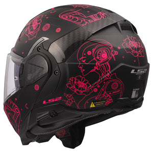 LS2 Advant II Modular Motorcycle Helmet w/ Sun Shield Matte Sophia Black/Pink