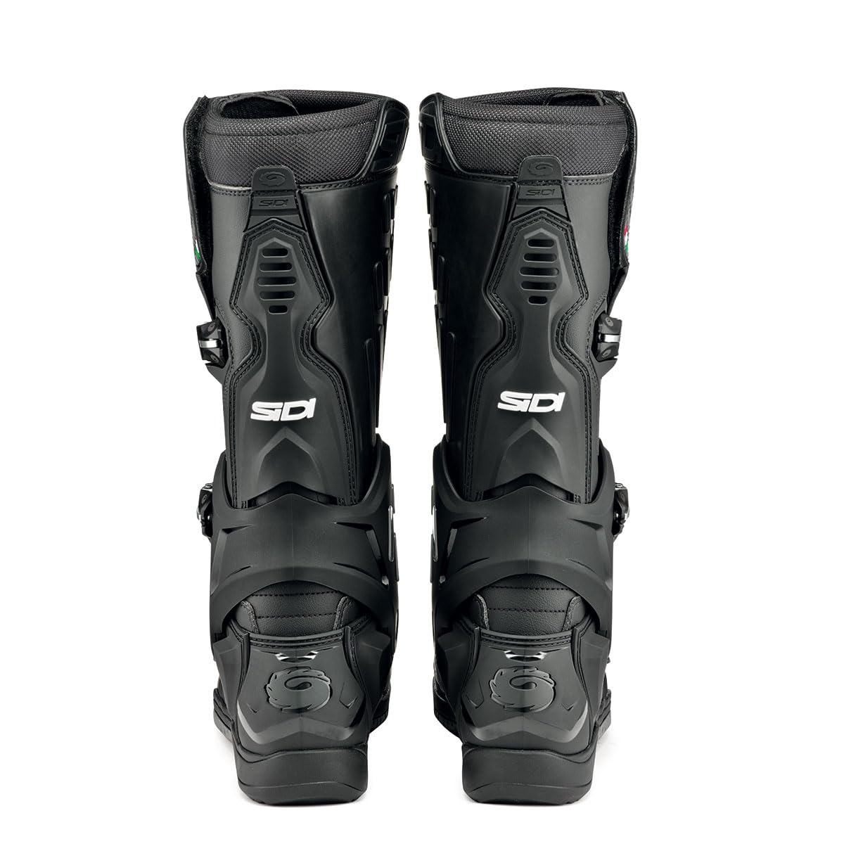 Black SIDI Crossair boots showing buckle closure system and reinforced ankle design