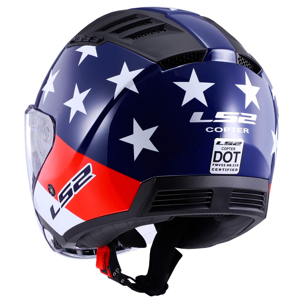 LS2 Copter lightweight open face helmet American red white blue quick change visor