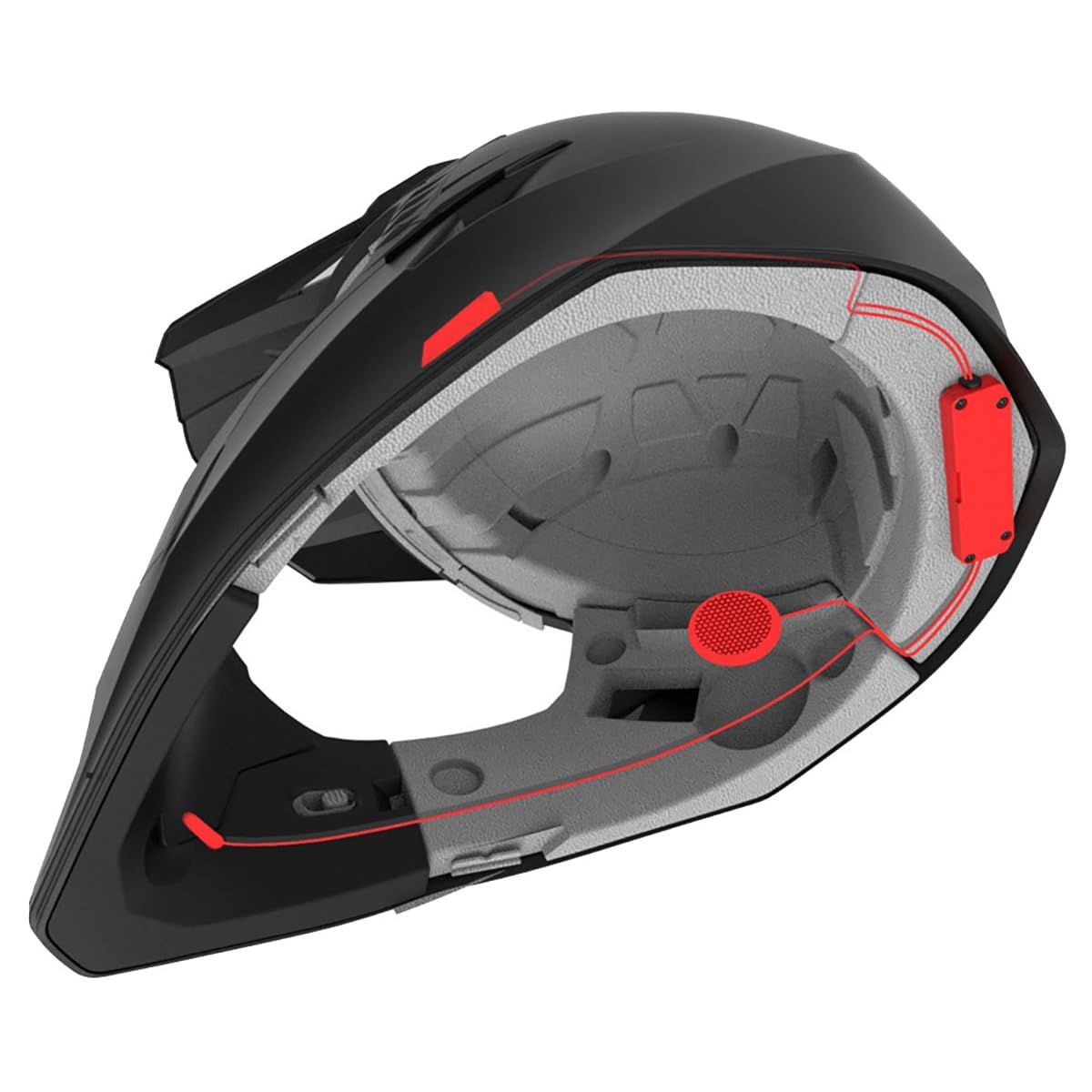 Includes 40mm speakers, dual microphones, control module, and rechargeable lithium-ion battery.