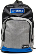 Stylish Yamaha backpack featuring a grey and black design with blue accents, perfect for everyday use and outdoor activities.