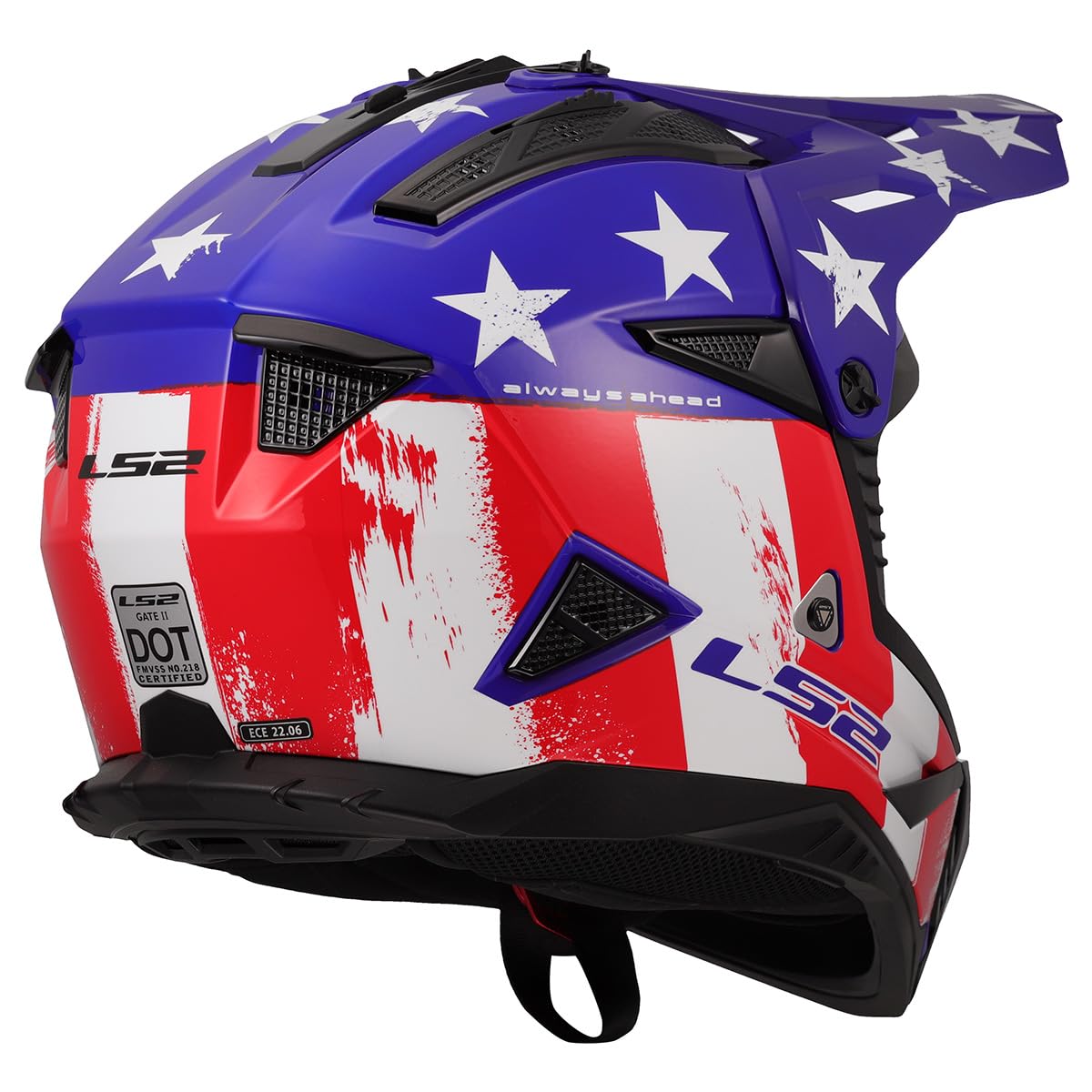 LS2 Gate II Gloss Battle Scar Red/White/Blue Motocross Helmet – Full Face MX Dirt Bike Helmet