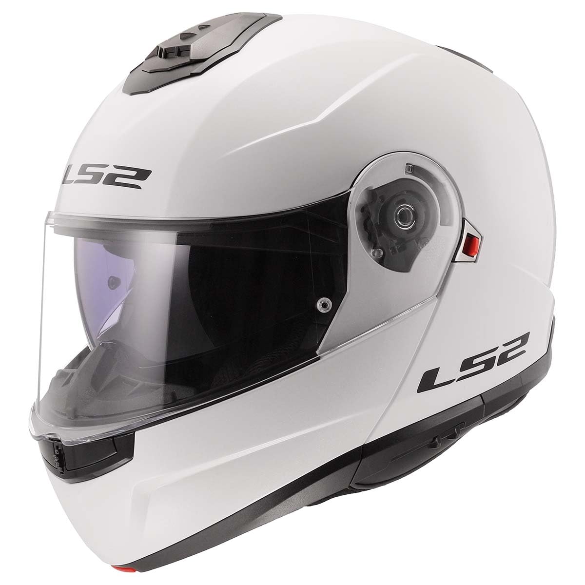 LS2 Strobe II modular motorcycle helmet gloss white with drop-down SunShield