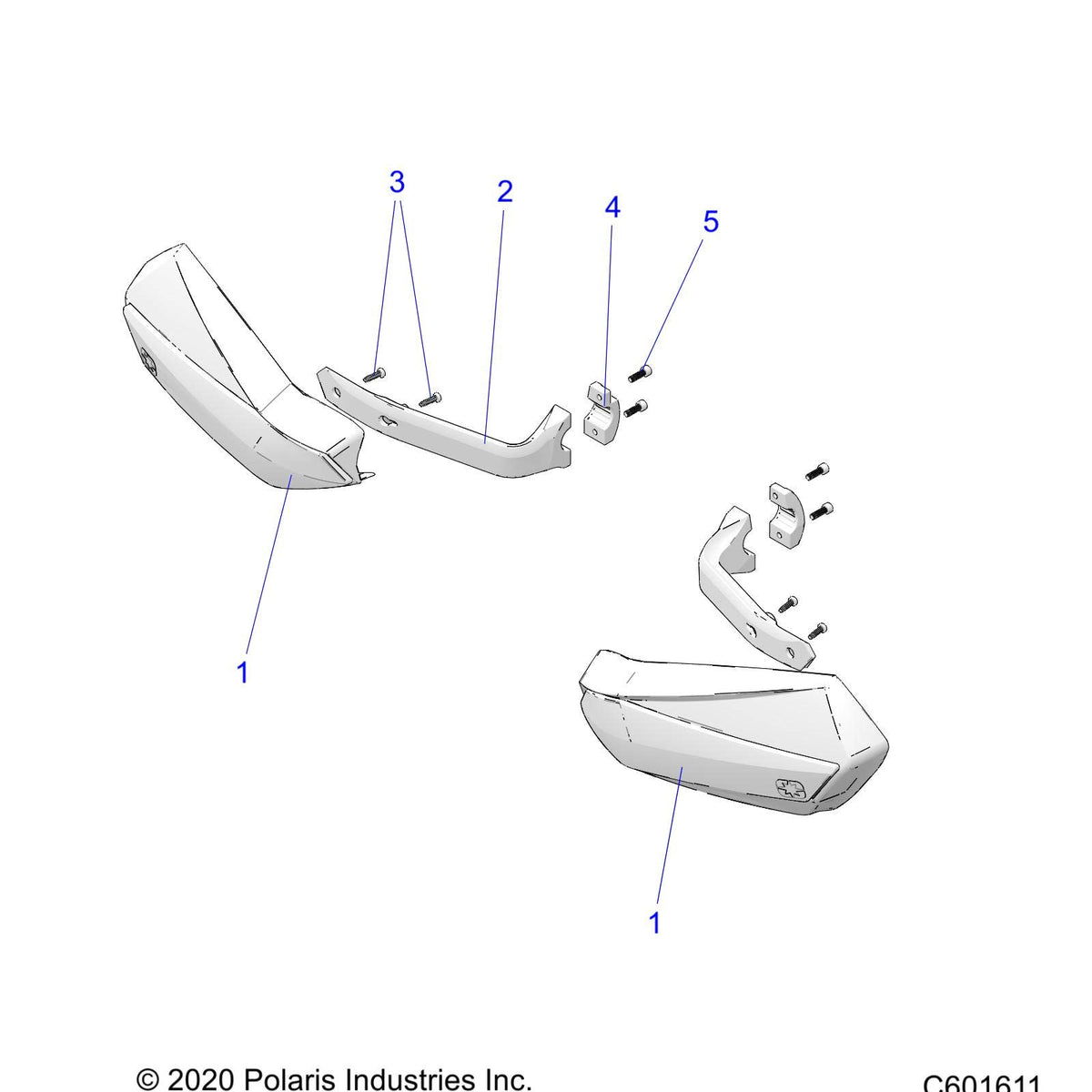 Gloss black Polaris snowmobile handguards with weather protection