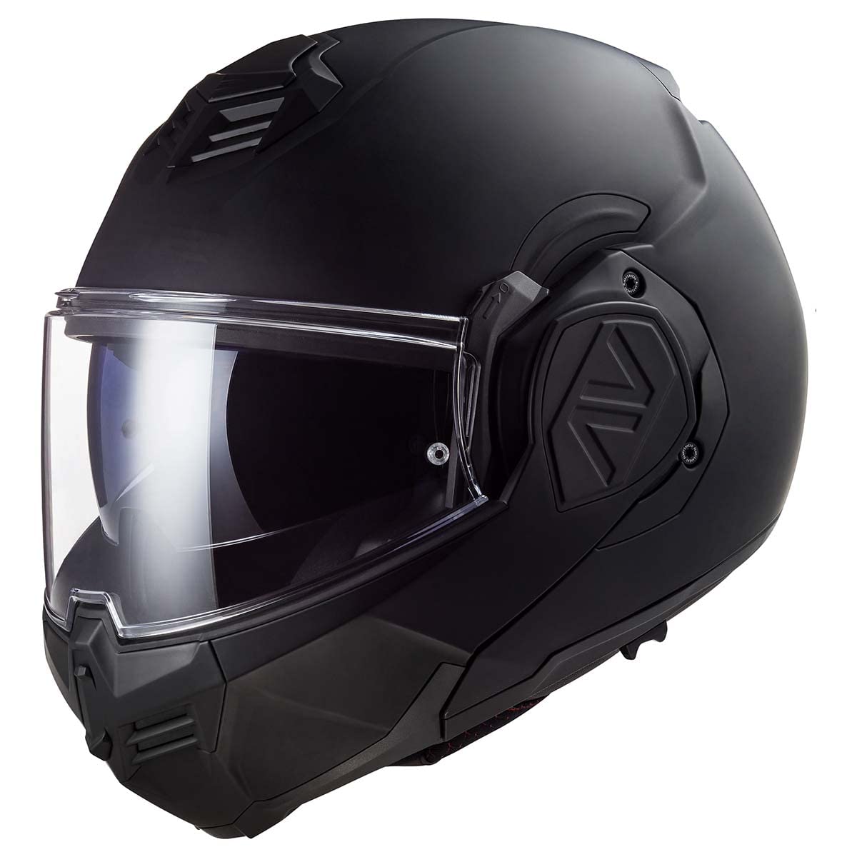 LS2 Advant Modular Helmet in Noir Matte Black with rotating modular chin guard.