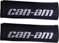 Pair of black rectangular shoulder pads with soft cushioning and large embroidered gray Can-Am logos.
