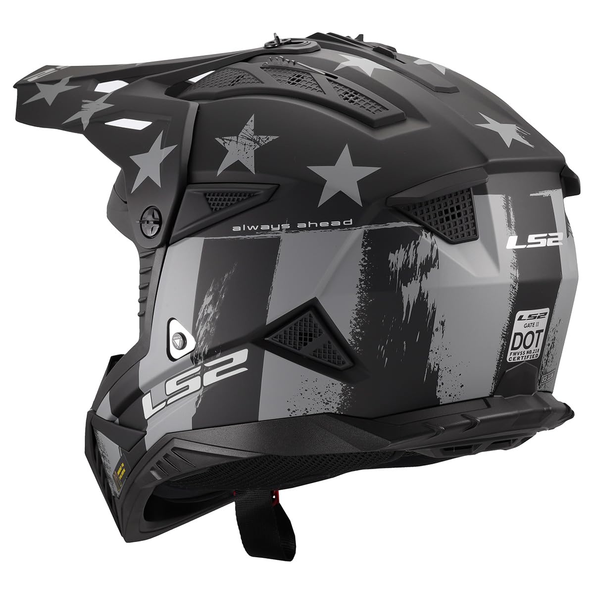 LS2 Gate II battle scar gray black motocross helmet