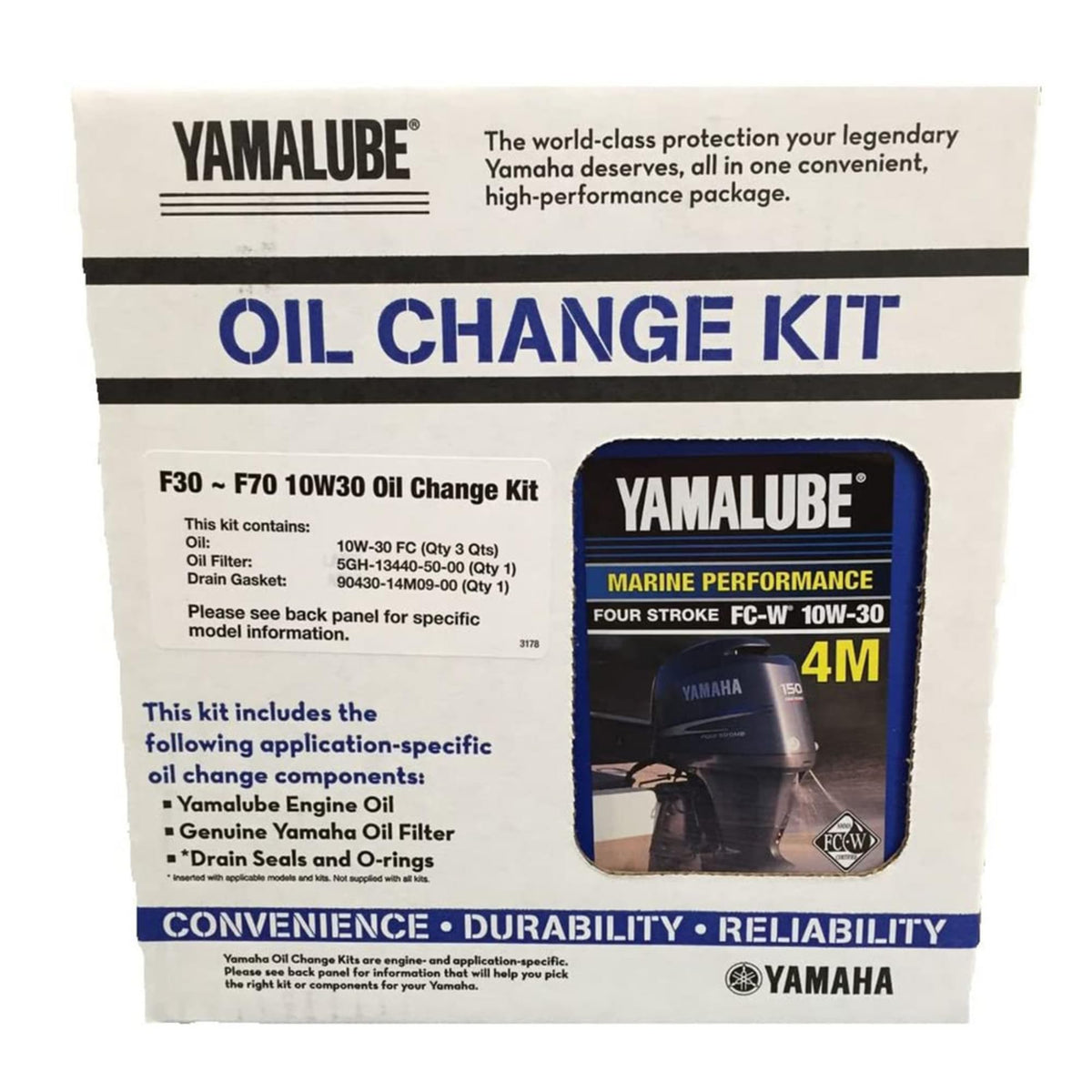 Genuine Yamaha outboard oil change kit LUB-MRNSM-KT-10 contents displayed