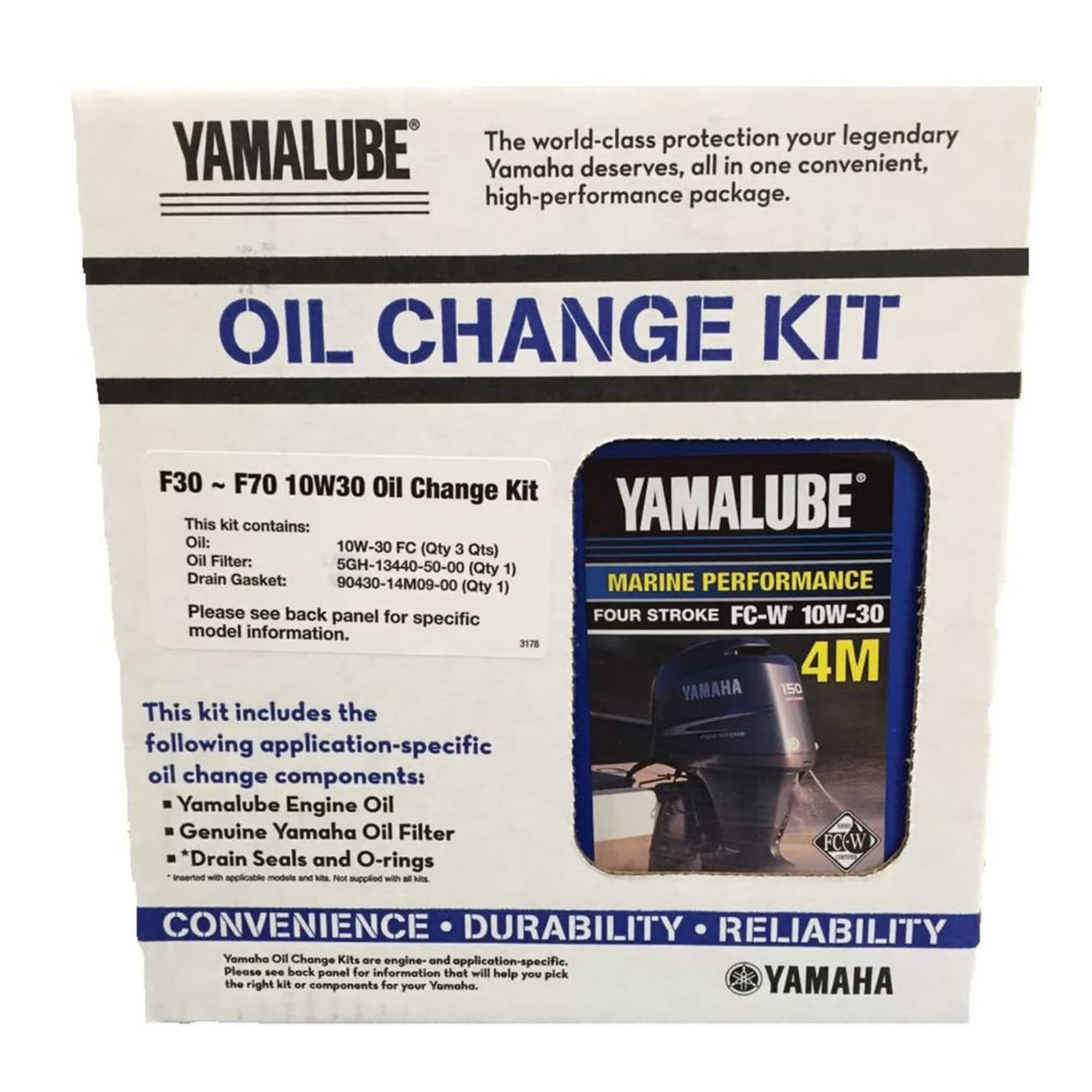 Genuine Yamaha outboard oil change kit LUB-MRNSM-KT-10 contents displayed