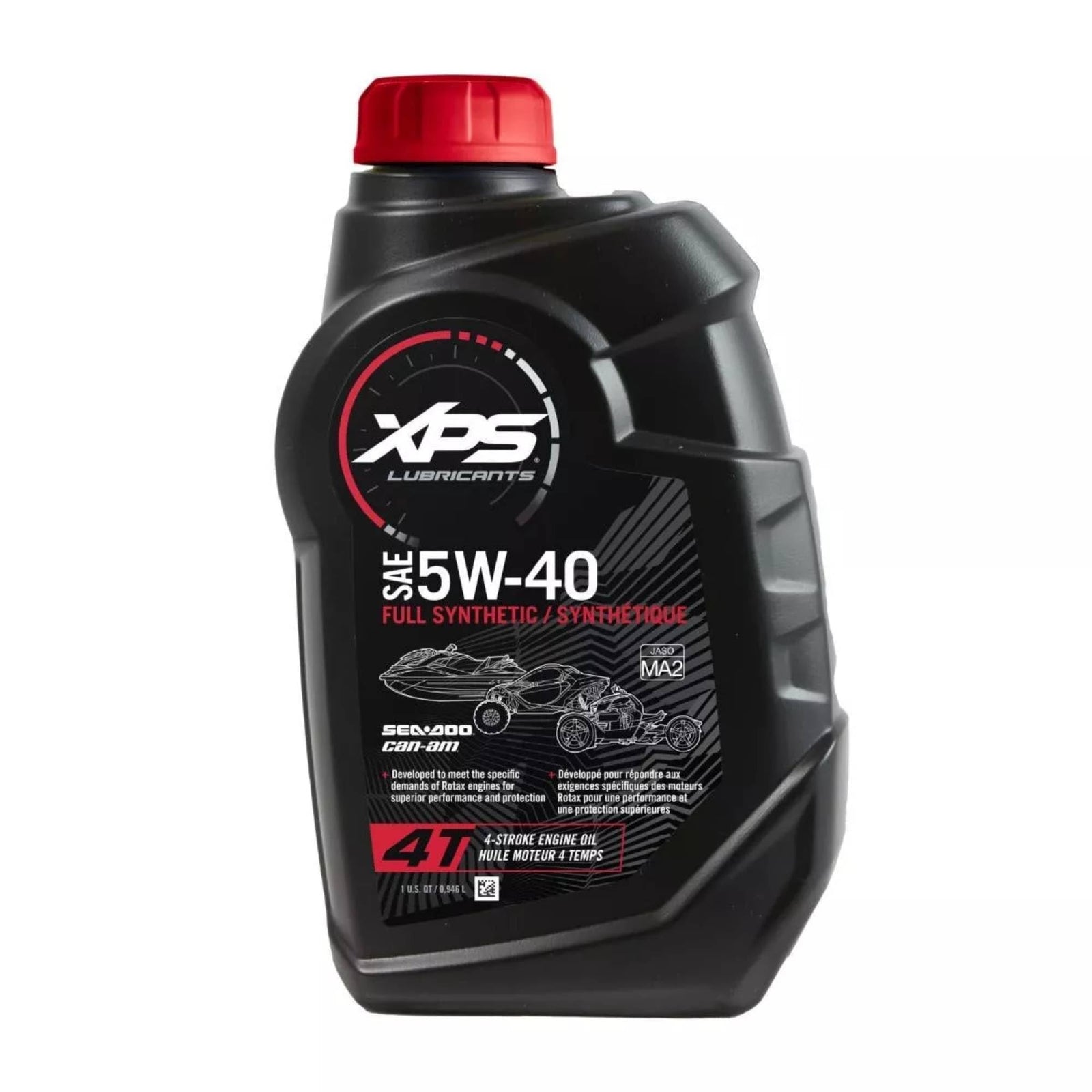 BRP XPS 4T 5W-40 Synthetic Oil bottle for high-performance 4-stroke engines.