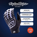 Silicone-printed fingertips and sonic-welded TPRs offer protection and precise lever control.