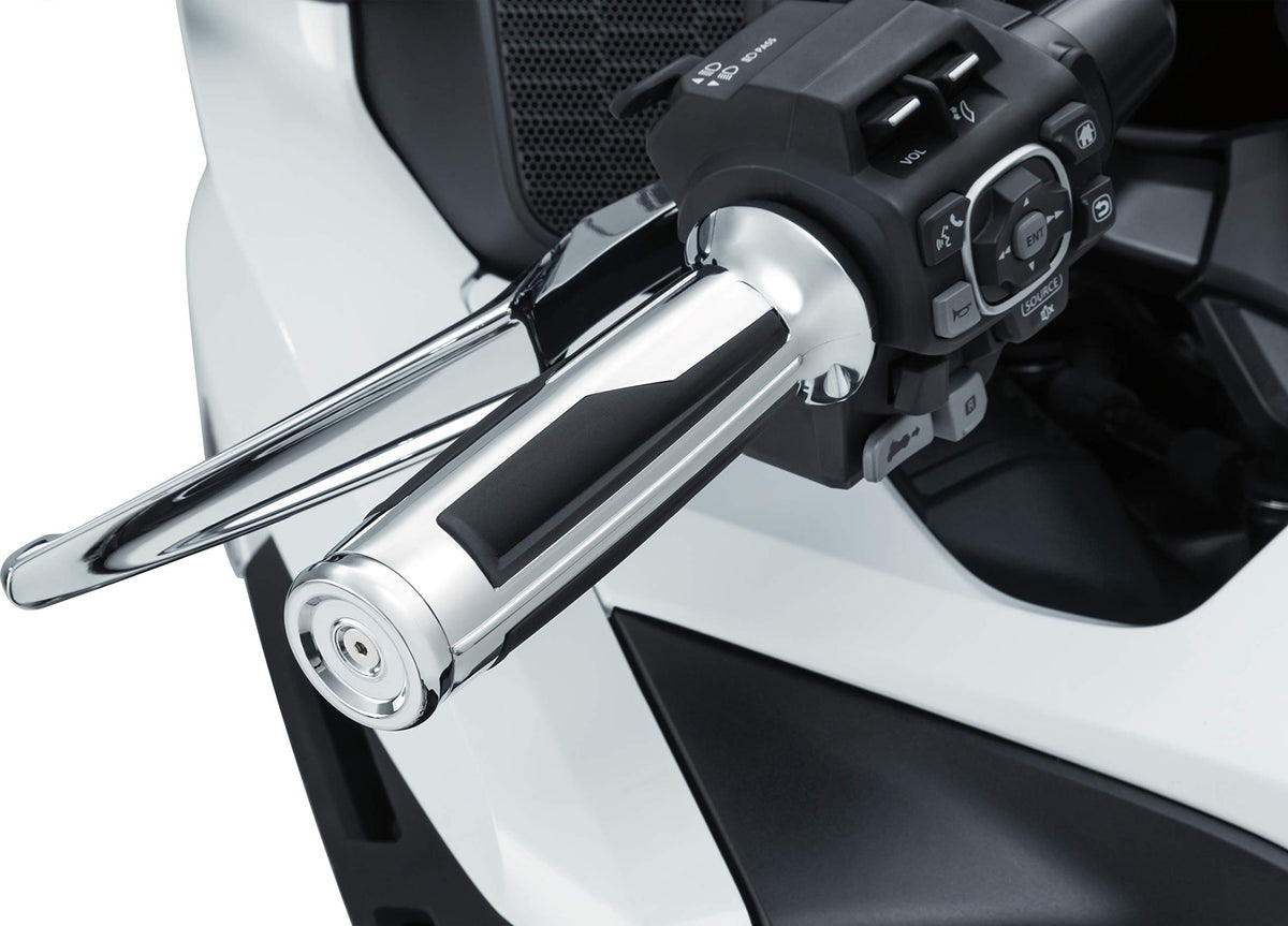 Side angle view of Kuryakyn Omni chrome grips showing EPDM rubber inserts.