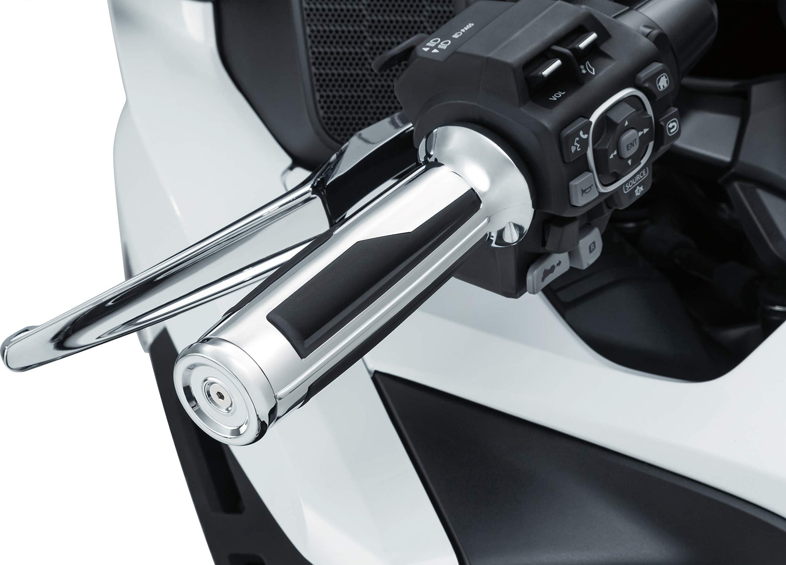 Side angle view of Kuryakyn Omni chrome grips showing EPDM rubber inserts.