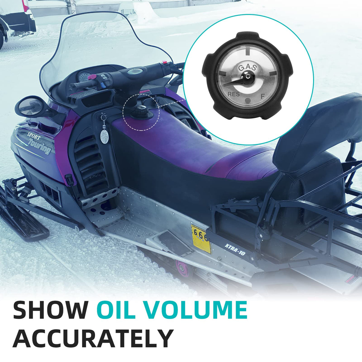 OEM Polaris snowmobile gas cap with integrated fuel level gauge