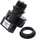 Black cylindrical ignition switch assembly with a threaded mounting body, silver key slot, rear electrical connector, and separate retaining nut.