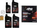 Four black bottles of XPS SAE 5W-40 4T synthetic-blend oil, a cartridge-style oil filter, two replacement O-rings, and Can-Am branded packaging.