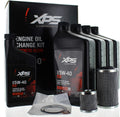 XPS oil change kit with multiple bottles of SAE 5W-40 synthetic-blend oil, two cartridge oil filters, replacement sealing rings, and branded packaging.