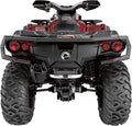 Black tubular XT rear bumper installed around the taillights and rear corners of a red Can-Am Outlander ATV.