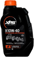 Black XPS Lubricants bottle with an orange cap, integrated handle, and bold SAE 10W-40 labeling. The front label identifies it as synthetic-blend four-stroke engine oil.