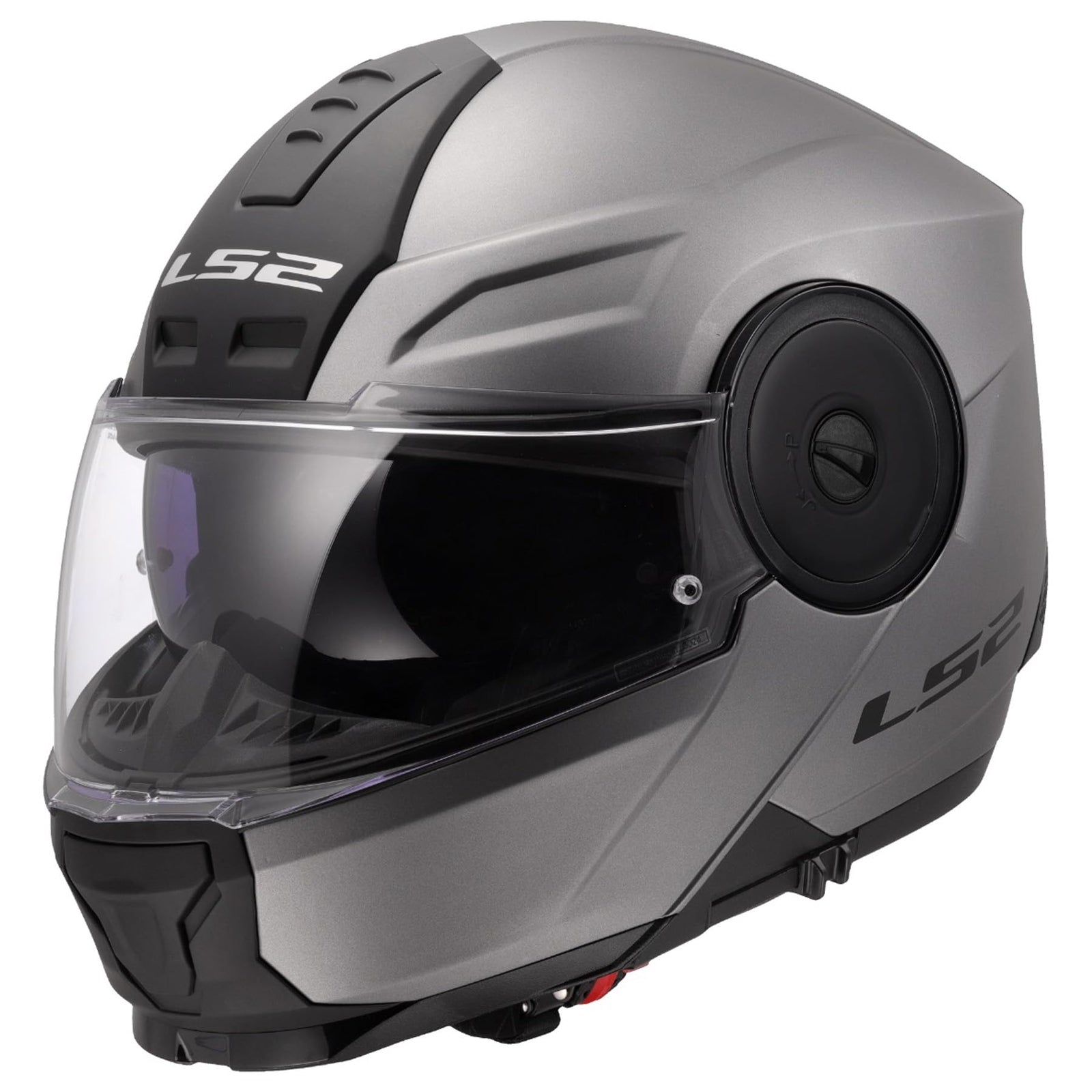 LS2 Horizon II modular motorcycle helmet matte titanium with integrated SunShield