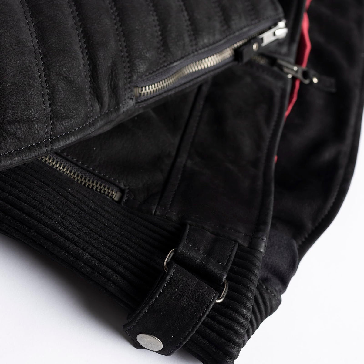 Cortech women’s leather moto jacket with zippered pockets and classic motorcycle styling for everyday riding.