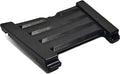 Black molded storage-bin lid with a ribbed center panel and integrated mounting tabs on both ends.