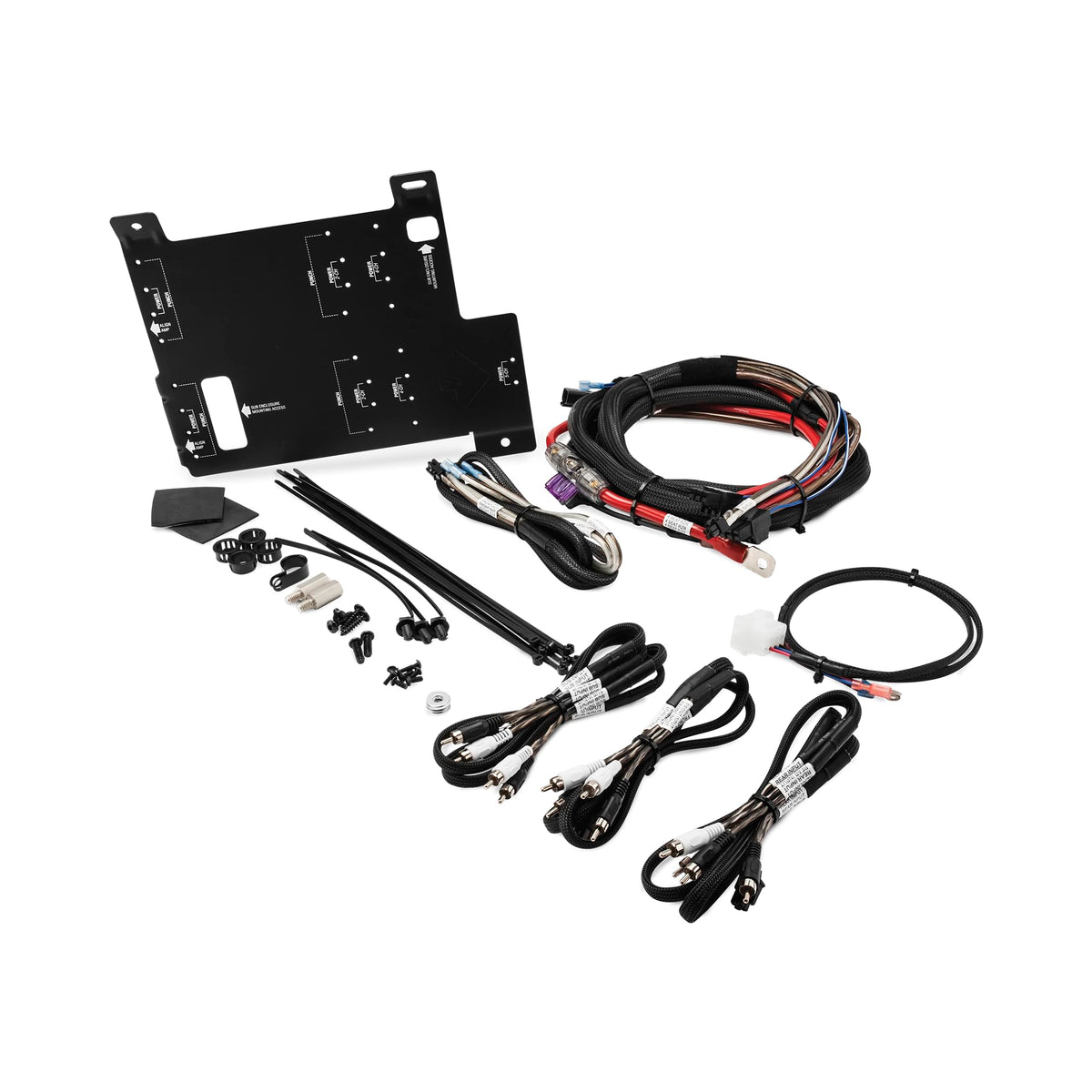 Rockford Fosgate RFRZ-K4D amplifier installation kit with 4 AWG wiring for Polaris RZR 2014–2018.