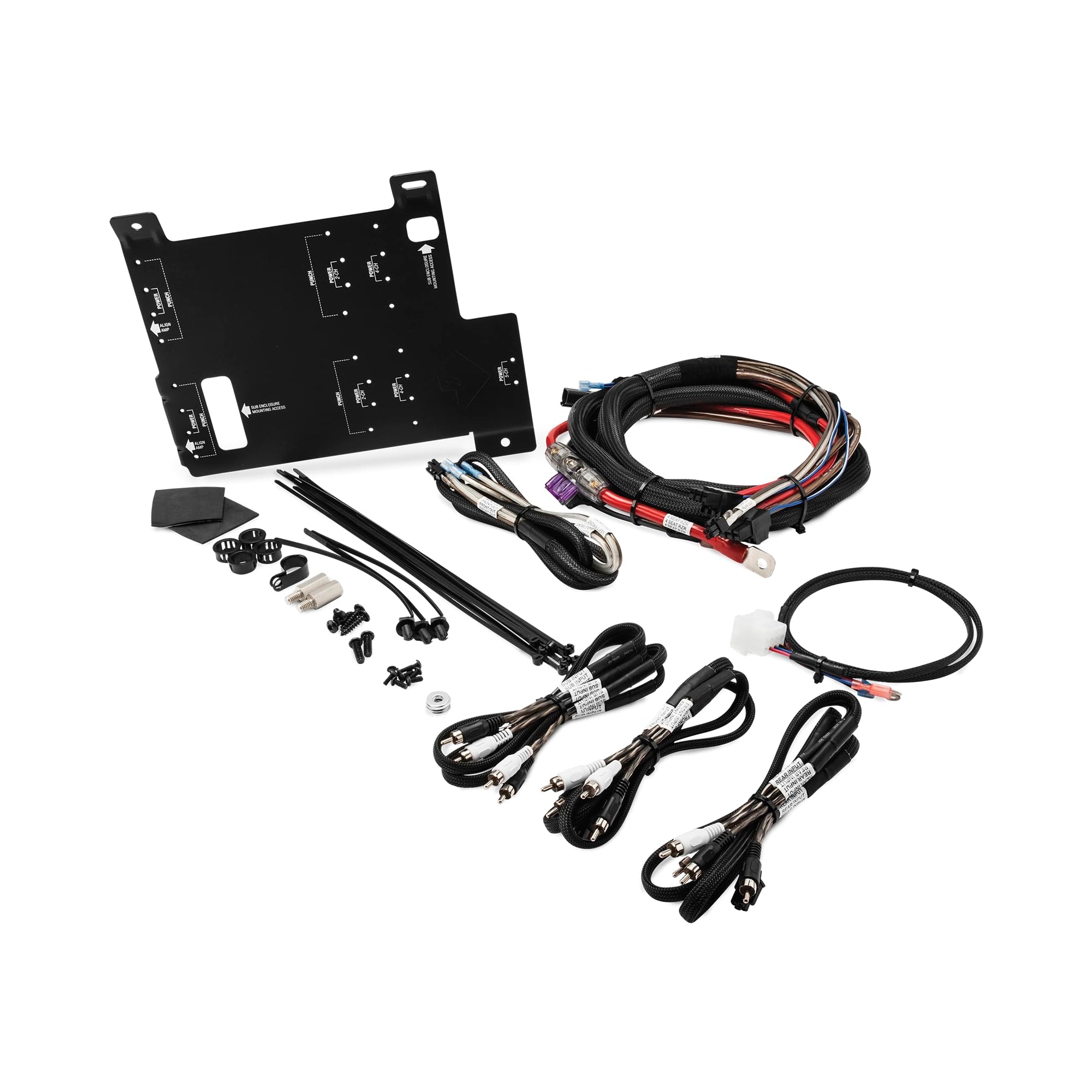 Rockford Fosgate RFRZ-K4D amplifier installation kit with 4 AWG wiring for Polaris RZR 2014–2018.