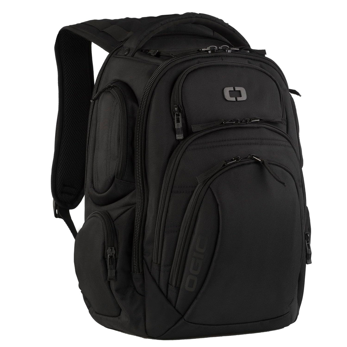OGIO Rev Backpack black front view with laptop pocket open