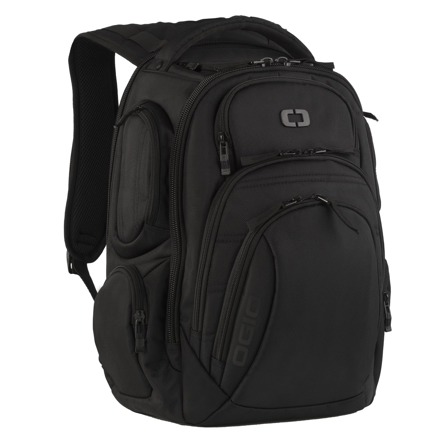 OGIO Rev Backpack black front view with laptop pocket open