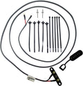 Long black roof power cable with ring terminals, an integrated mounting bracket, cable ties, push fasteners, rivets, and installation hardware.