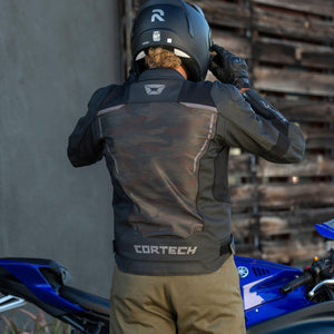 Cortech Vader Motorcycle Jacket – Black Camo Leather & Mesh Armored Riding Jacket