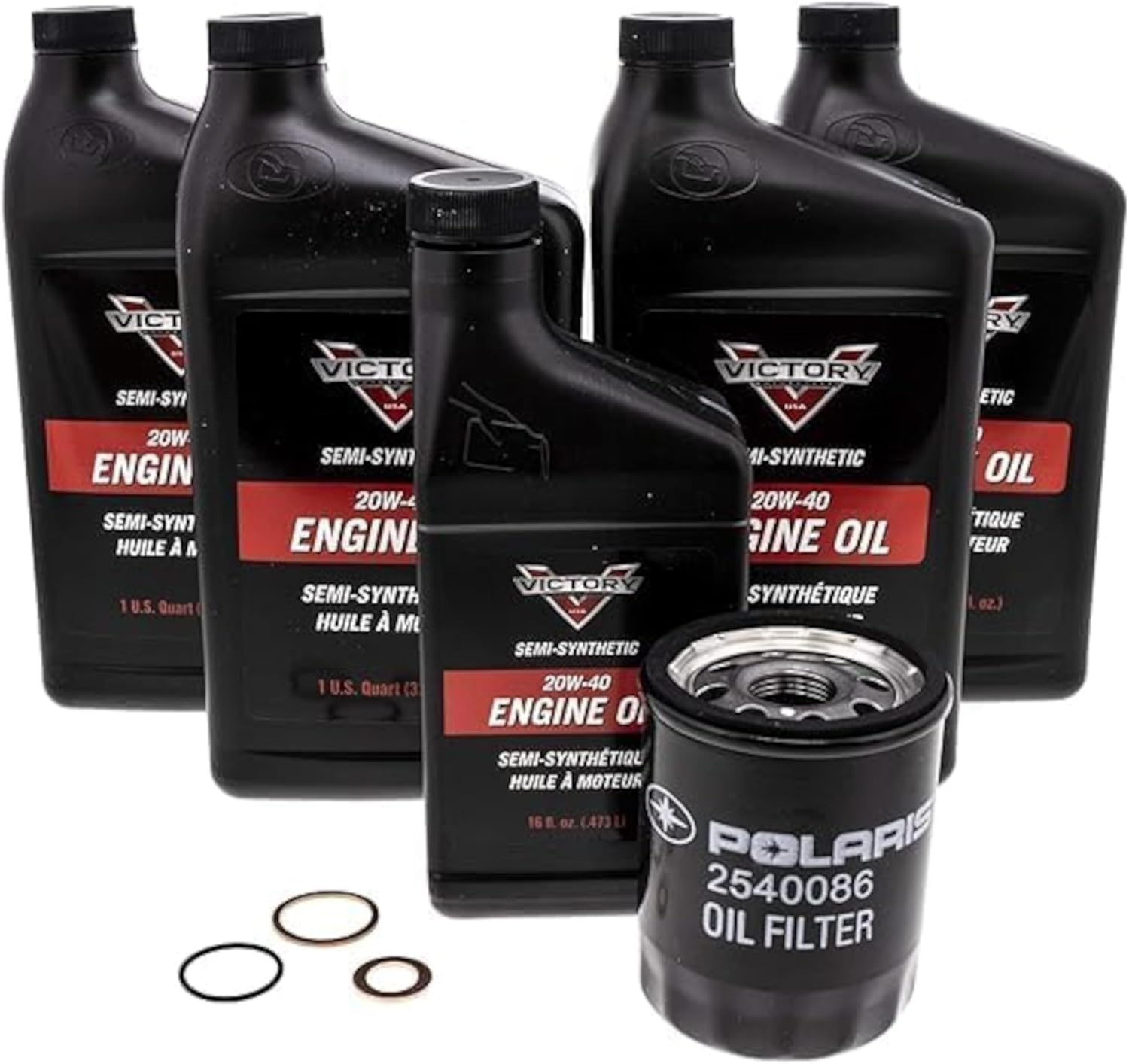 Victory Motorcycle Oil Change Kit – Semi-Synthetic 20W-40, 4.5 Quarts, Filter & Washers – 100 & 106ci Engines
