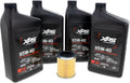Four one-quart bottles of XPS SAE 5W-40 full-synthetic four-stroke oil with a yellow pleated cartridge oil filter.