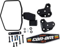 The image shows one black rectangular side mirror with mounting brackets, installation hardware, and a Can-Am decorative badge.