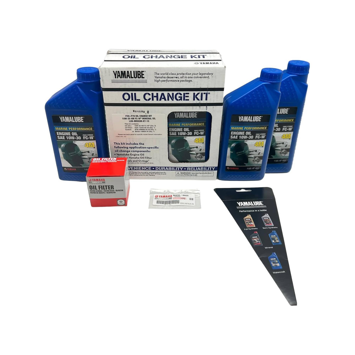 Genuine Yamaha outboard oil change kit LUB-MRNSM-KT-10 contents displayed