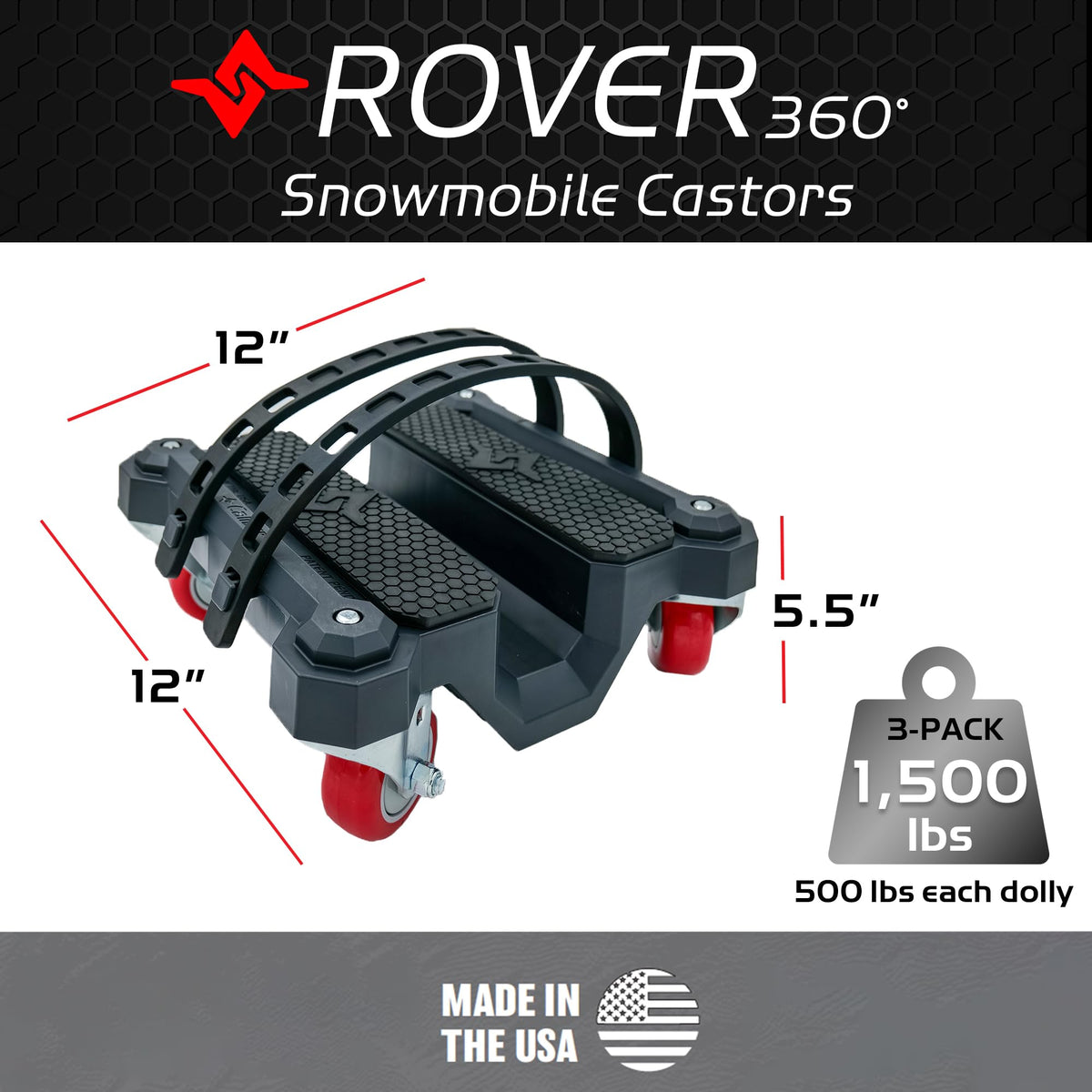 Caliber Rover 360 sled mover supporting 1,500 pounds on smooth casters
