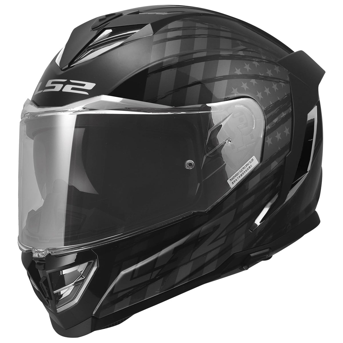 LS2 Assault III full face motorcycle helmet gloss flag black with SunShield
