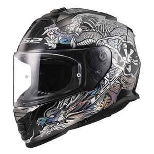 LS2 Assault Full Face Motorcycle Helmet W/ SunShield Warrior Krome Silver / Black