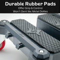Close-up of rubber ski pad and straps on Caliber Rover 360 snowmobile dolly