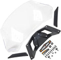 Clear low-profile windshield kit with a black mounting bracket, side trim pieces, installation hardware, washers, and Can-Am decals.