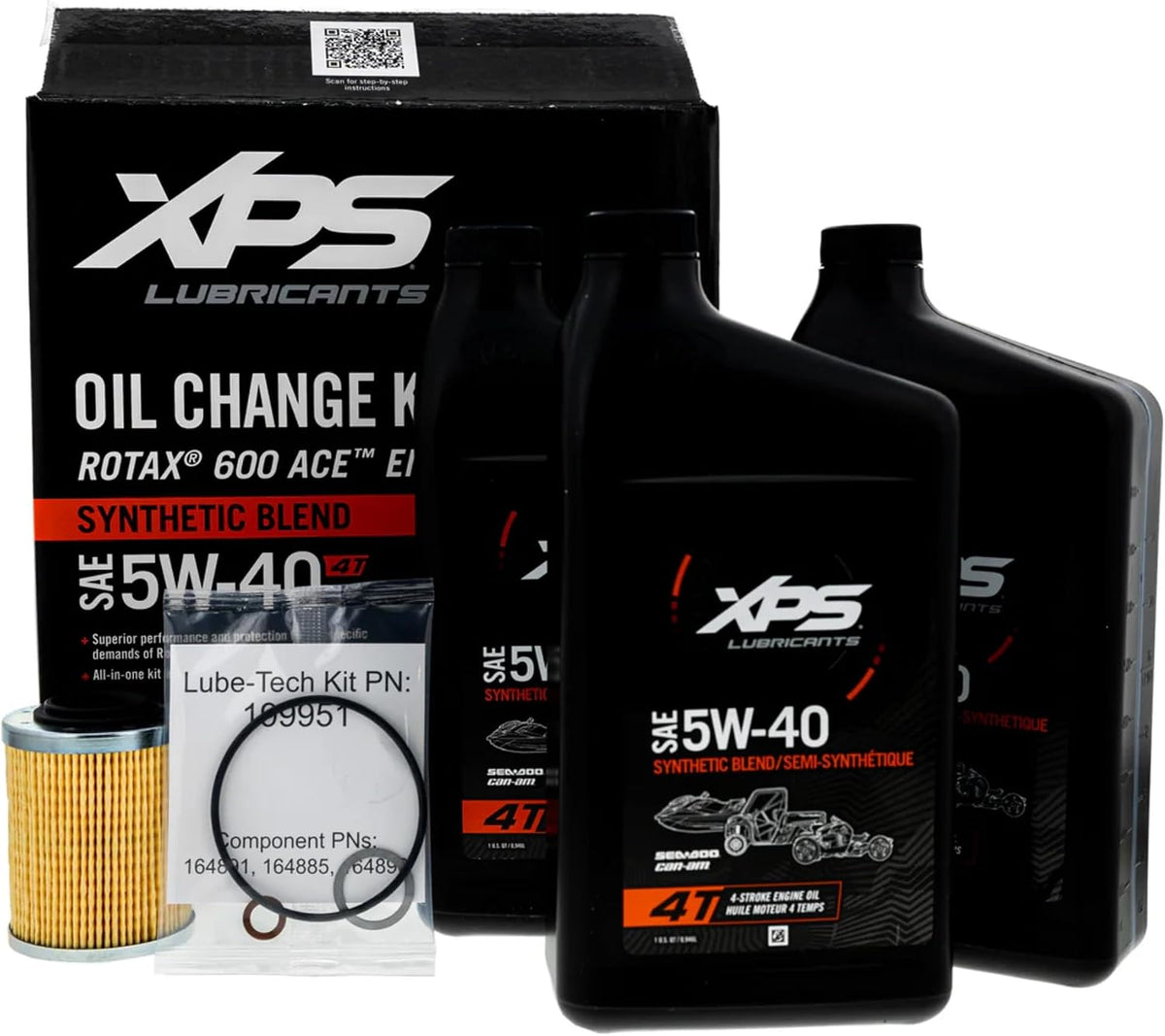 Can-Am New OEM 4T 5W-40 Synthetic Blend Oil Change Kit, Rotax 600 cc, 9779298