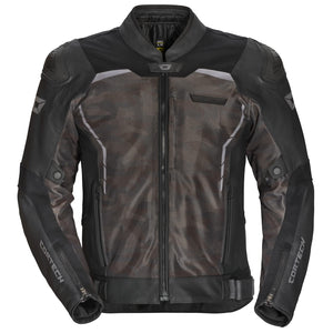 Cortech Vader Motorcycle Jacket – Black Camo Leather & Mesh Armored Riding Jacket